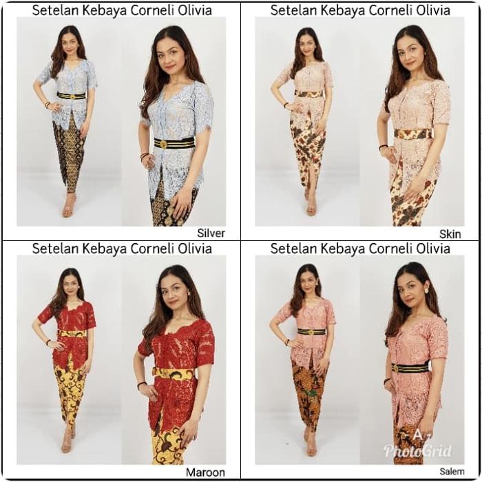 Kebaya bali brokat putih semi italy motif pakis kancing kait