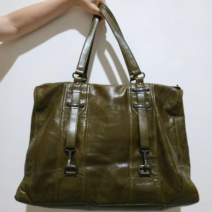 BALENCIAGA Chevre Weekender zipped tote bag Olive Preloved tas luxury branded men women cowok cewek 