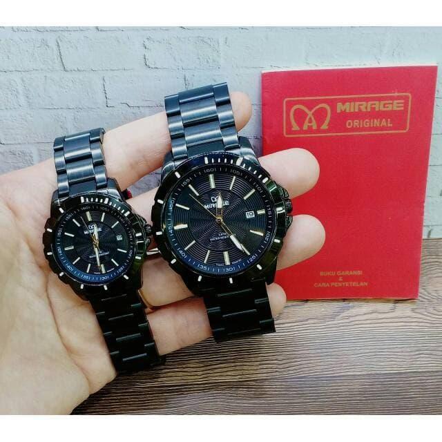 Jam Tangan Couple Mirage 8549 full Hitam original