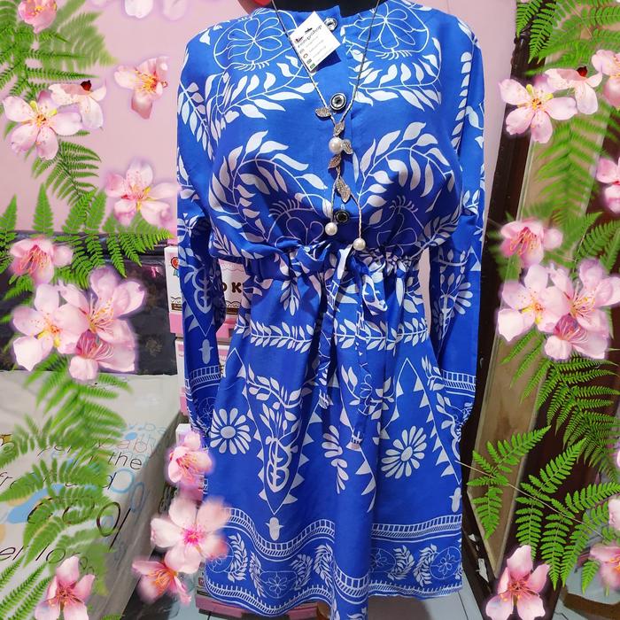 Busui Homey Dress Tunik Rayon Bangkok Etnik Tribal Biru Murah LD 104