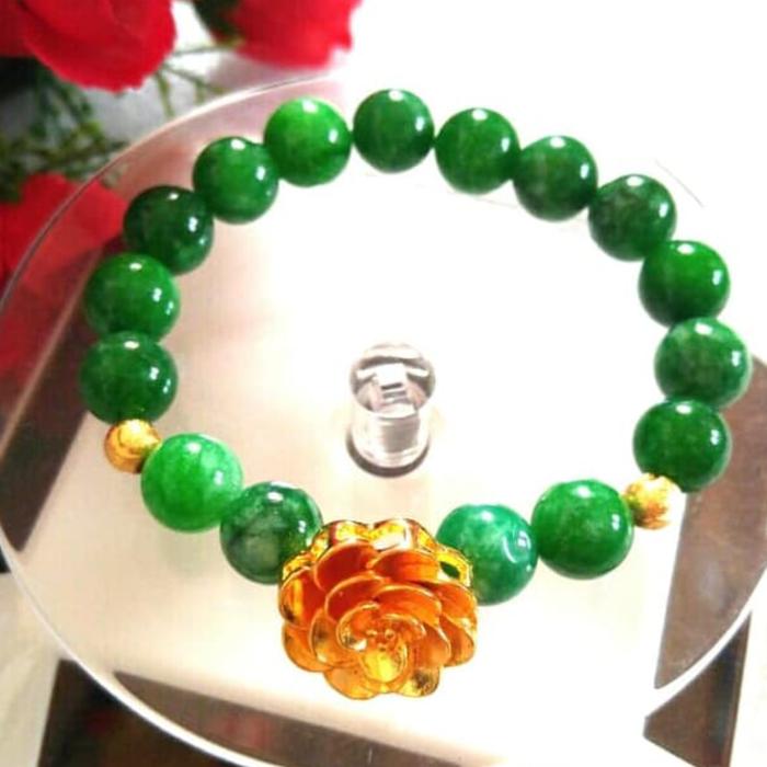 Gelang Giok Birma Spice Charm Mawar Emas Hongkong