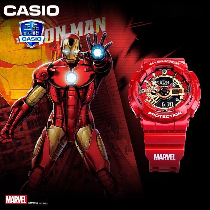 PROMO Marvel & Casio GA-110 Jam Quartz Analog Dial Bulat+Strap
