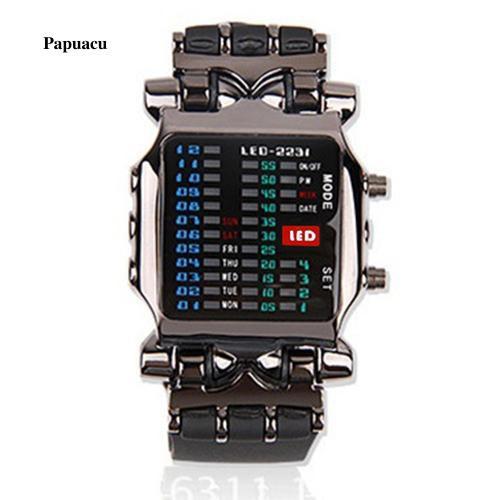 PROMO Papudun Jam Sport Digital Binary LED Dial Kotak Strap