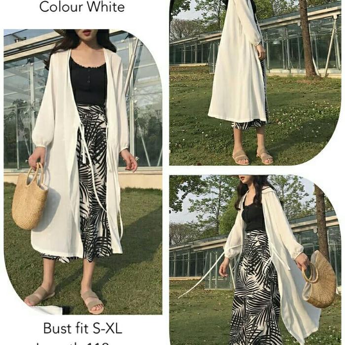 Cardigan YURIA OUTER Sifon Kulit Jeruk Chiffon Panjang 110cm White Putih