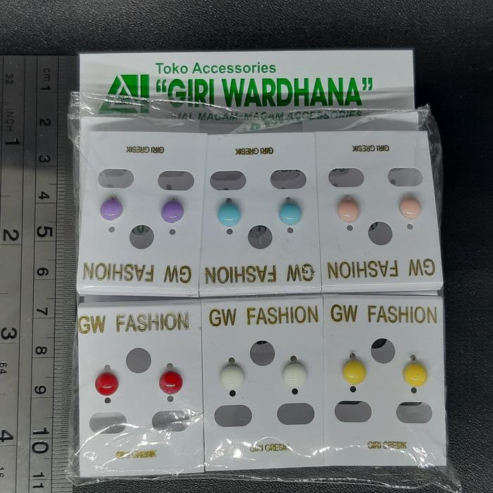 Giwang wulan 12 pasang kecil anting bulat warna hitam grosir murah