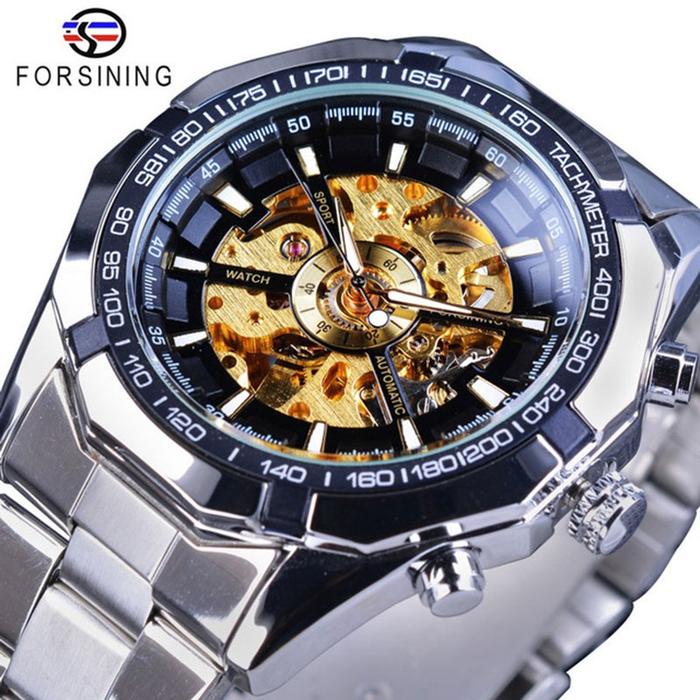 Jam Tangan Pria FORSINING Mekanik Analog Model Rangka Transparan