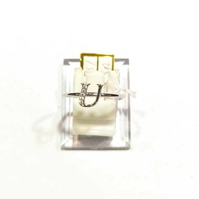 Cincin Inisial U Emas Putih 750