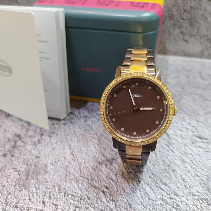 FOSSIL Jam Tangan Wanita ES4300 Tali Besi Warna Coklat Rosegold Stainless Steel Water Resistant 5Atm