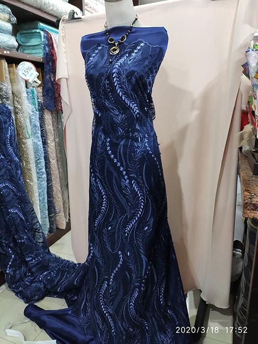 Kain Tile Brokat Salur Mutiara - Navy