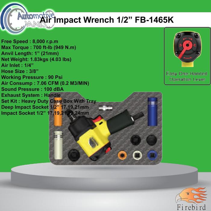 Firebird FB-1465 Air Impact 1/2 Inch + Socket - Alat Pembuka Baut Roda