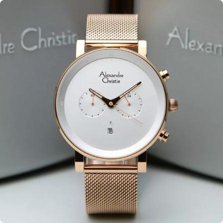 Jam Tangan Pria Alexandre Christie AC 6547 Original - Rosegold Quartz Stainless Watch Watches