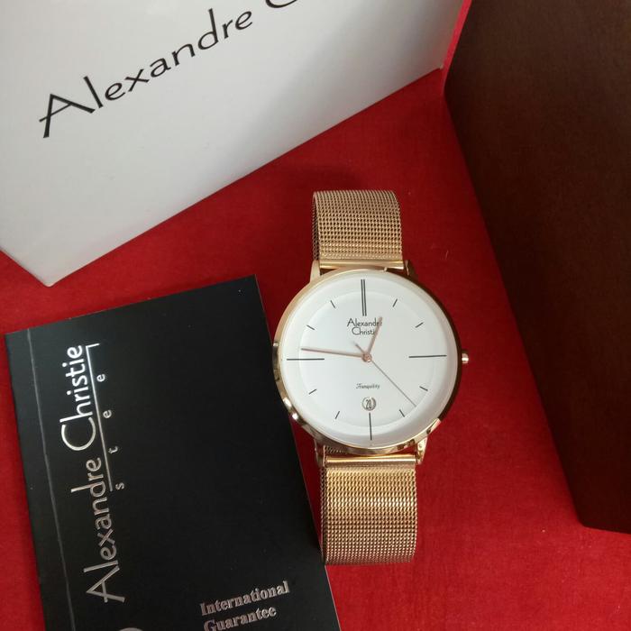 Jam Tangan Analog Pria Alexandre Christie AC 8627 MD rose gold white