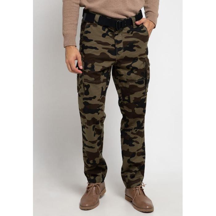 CELANA CARGO PANJANG PRIA MOTIF LORENG ARMY HIJAU MGEE KAPPA 003