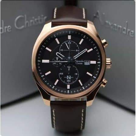 JAM TANGAN PRIA ALEXANDRE CHRISTIE AC6550 COWOK ROSE GOLD BROWN KULIT
