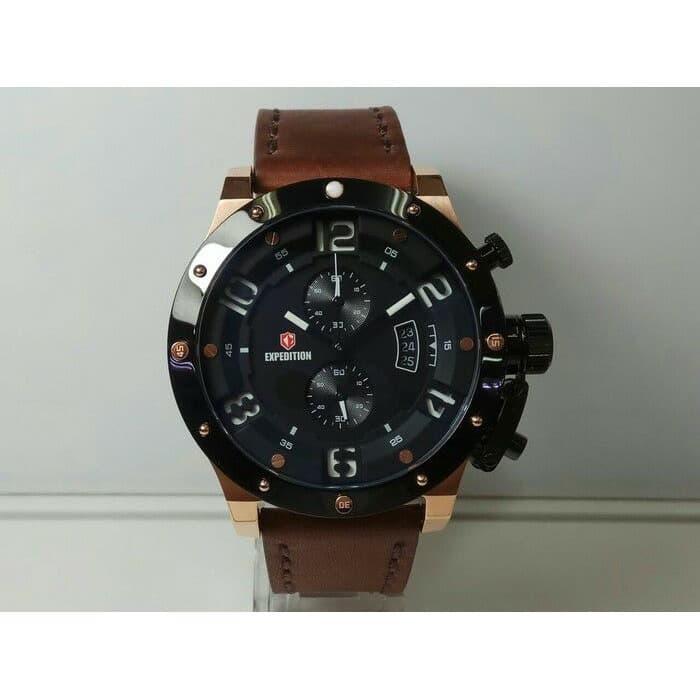 Jam Expedition E Pria 6381 Black Rosegold Tali Coklat