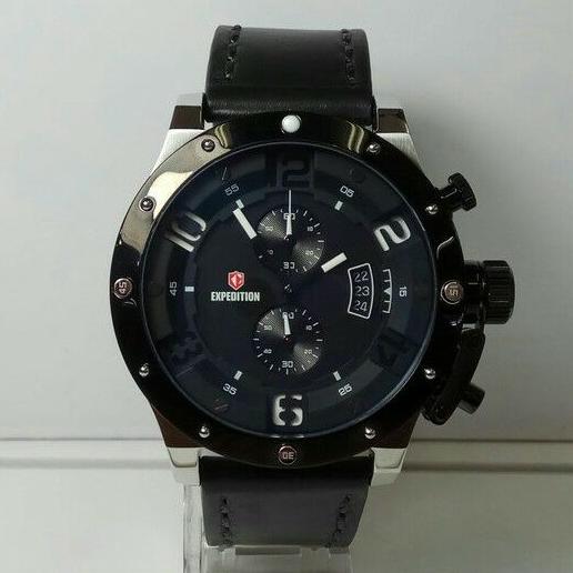 Jam Expedition E Pria 6381 Black Silver Tali Hitam