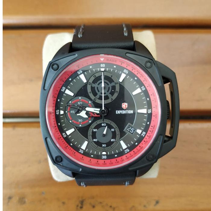 Jam Expedition E Pria 6646 Black Red Kulit