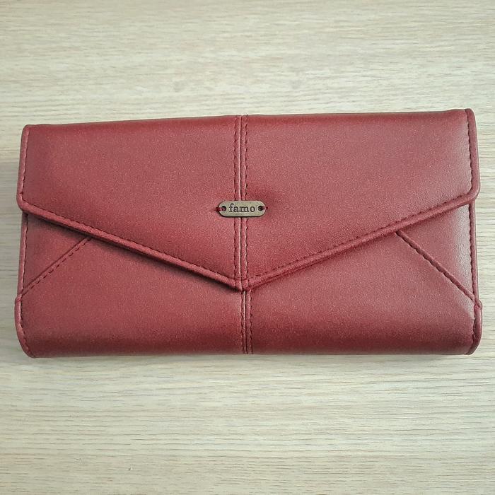 Dompet Cewek Trifold Maroon Original Famo