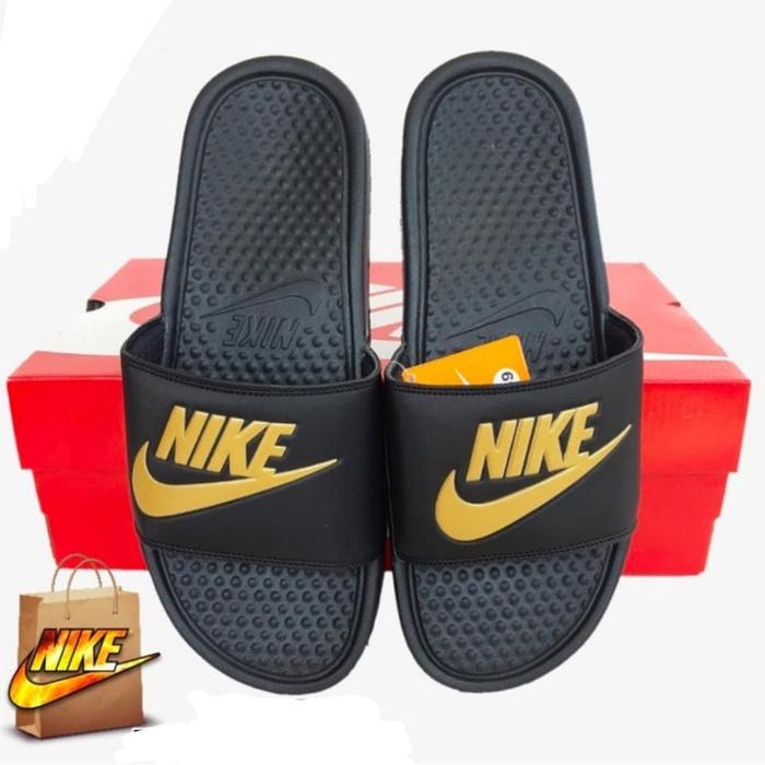 Sandal Slop Nike Hitam Gold sendal slide on pria dan wanita