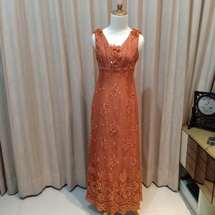 dress orange merah bata red gown gaun like new good quality