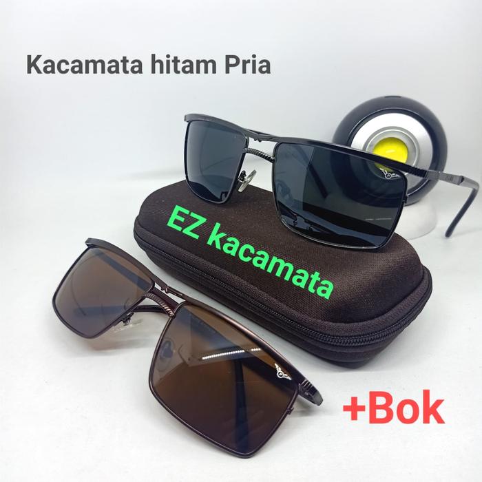 Kacamata sunglasses hitam Pria Frame Logam batang Pake PER