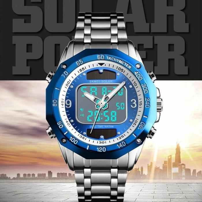 jam tangan tenaga matahari biru silver
