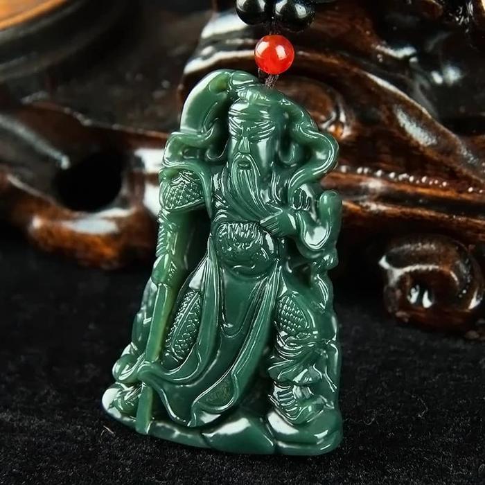Liontin Guan Yu Batualam Giok Asli Gaya Cina