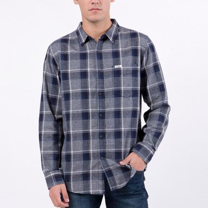 Kemeja Wrangler Flannel Cal Long Sleeves Shirt Grey Dark Navy ORIGINAL
