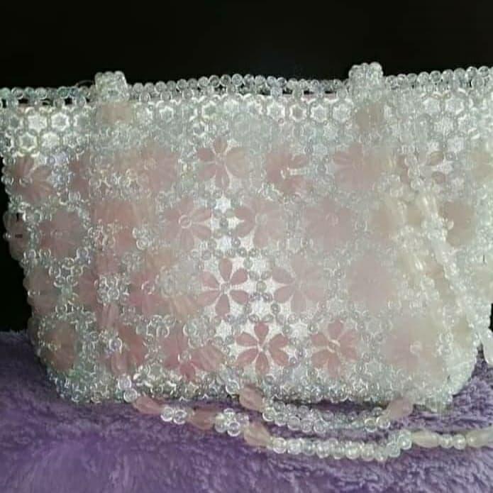Tas Mote Bunga Akrilik / Tas Pink Putih / Tas Mote Big Size / Handbag