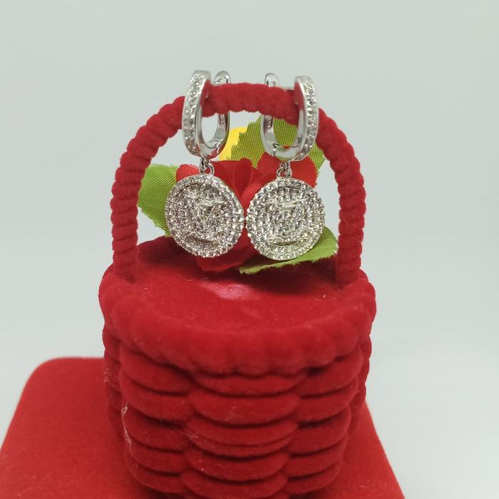 Anting Jepit Gantung LV mata perak silver925 Lapisan emas putih p98