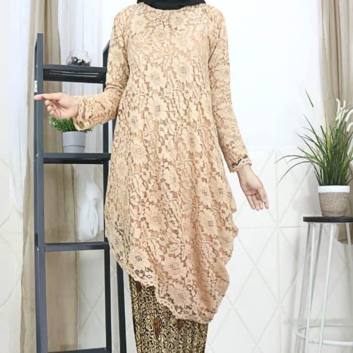 ATASAN KEBAYA BRUKAT TUNIK MIRING WARNA CREAM