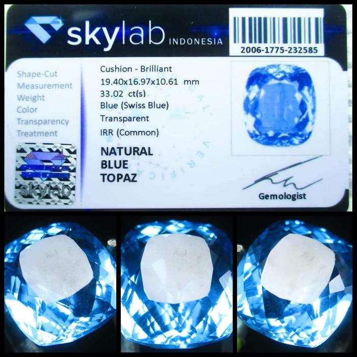 Natural Blue Topaz Big Serifikat Memo Sky Lab