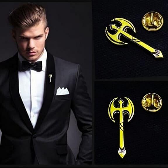 Metal Golden Axe Pin Bros Jas Kameja Tuxedo Classic Army Pria