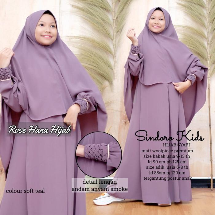 sindoro syari kids gamis set jilbab khimar remaja ori rosehana hijab