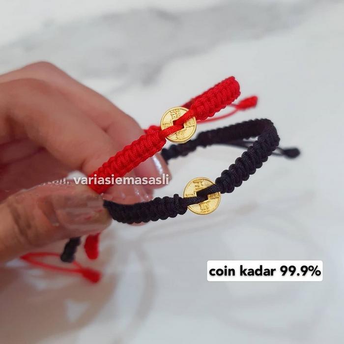gelang tali tenun uang koin kuno HONGKONG HK 999 ORIGINAL Bracelets Emas
