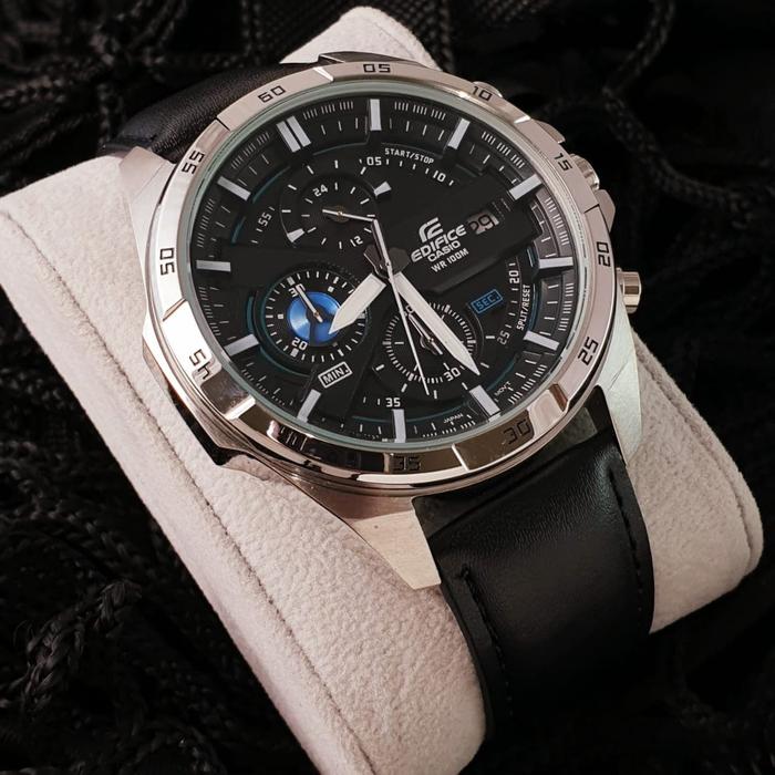 Jam Tangan Pria Casio EDIFICE EFR-556L-1A EFR-556 SILVER Black Leather