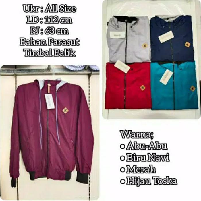 Jaket Pria Bolak Balik Ukuran Besar L-XL Pakai Topi