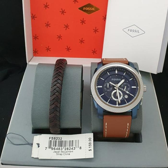 Jam Pria Fossil FS5232 FS 5232 Kulit Fullset Gelang Original 4.4cm