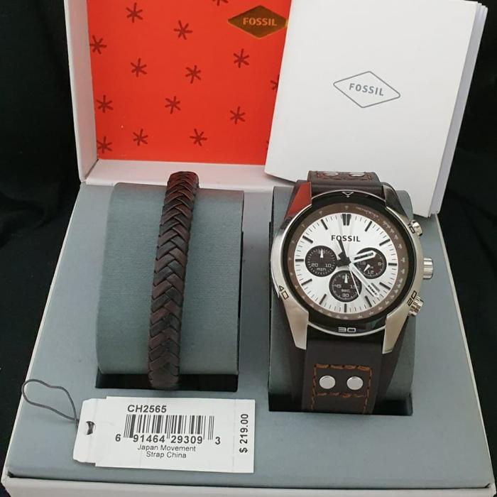 Jam Pria Fossil CH2565 CH 2565 Kulit Fullset Gelang Original 4.4cm