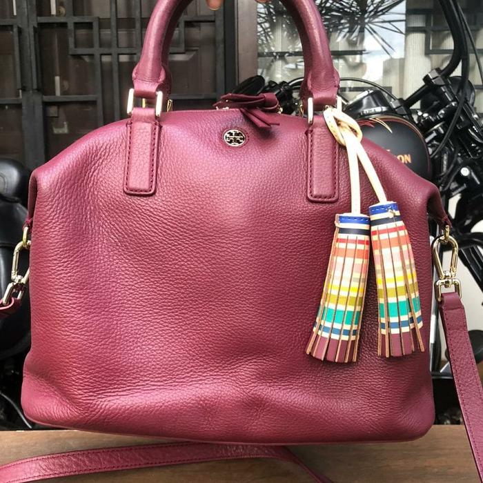 Preloved Tas Tory Burch Multi Color Satchel Logo Mini Maroon Authentic