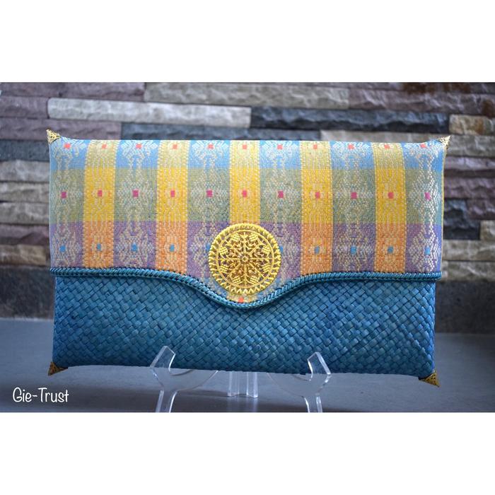 Clutch Pandan / Dompet Pandan Kombinasi Songket Pandan Biru