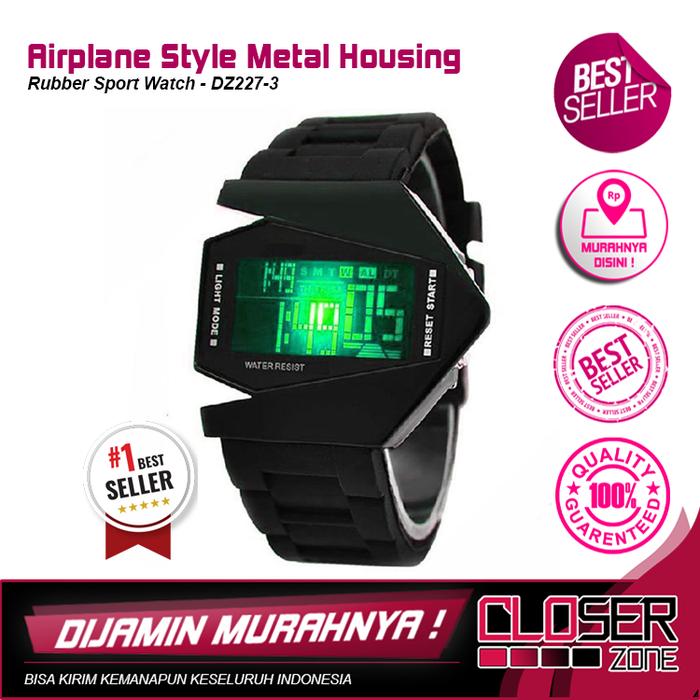 Airplane Style Metal Housing Rubber Sport Watch - DZ227-3 - Black