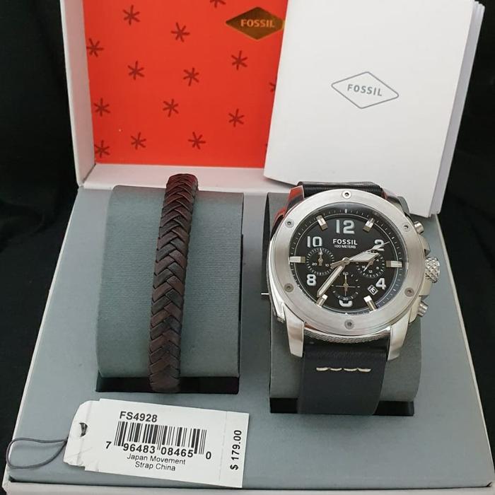 Jam Pria Fossil FS4928 FS 4928 Kulit Fullset Gelang Original 4.4cm