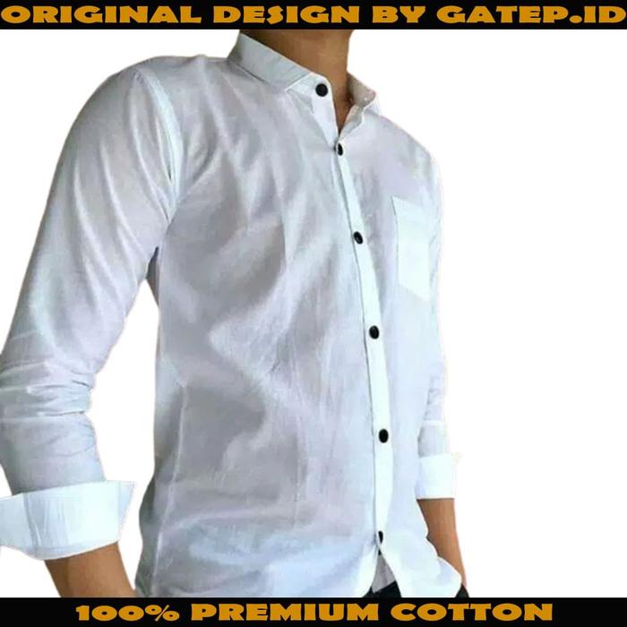 Baju Kemeja Katun Putih Safari Bali Lengan Panjang S M L XL