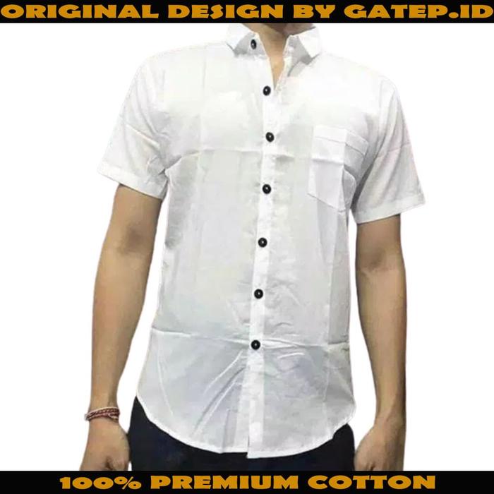 Baju Kemeja Katun Putih Safari Bali Lengan Pendek S M L XL