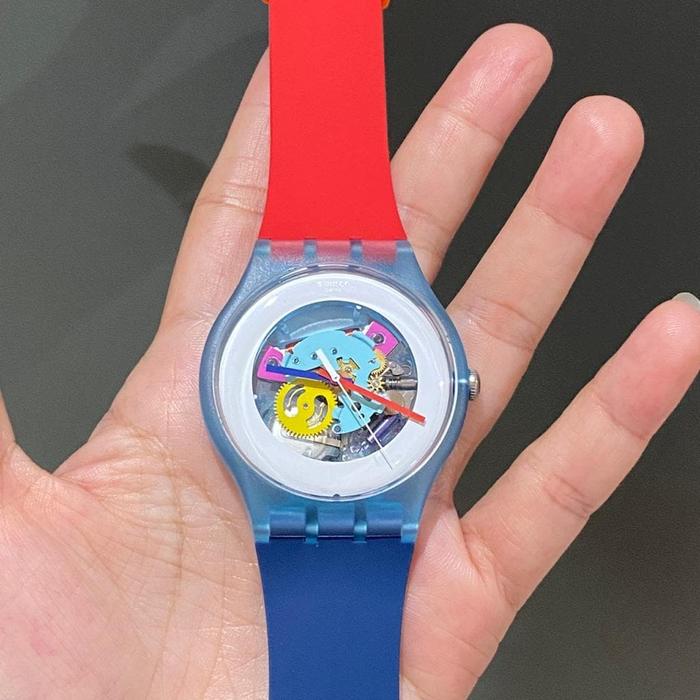 JAM TANGAN SWATCH SUOS101 COLOR MY LACQUERED RED BLUE ORIGINAL