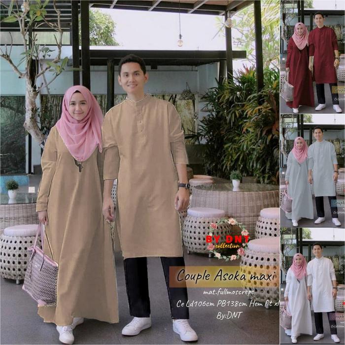Baju gamis couple terbaru asoka couple maxy mat ful moscrepe