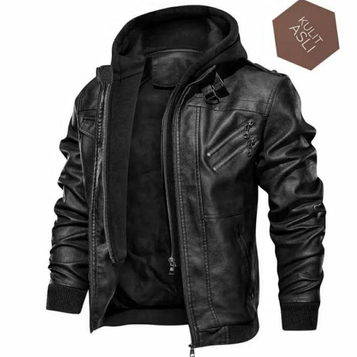 Jaket Kulit asli jaket Pria Asli Domba Garut Jaket Kulit Model Kupluk