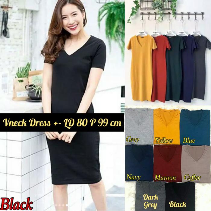 Vneck Dress Polos Midi Dress Kaos Daster Polos Daster Kaos Adem LD 80