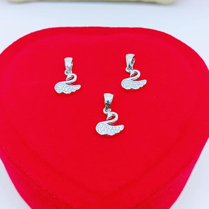 Liontin angsa mata putih perak asli 925/silver lapisan mas putih murni